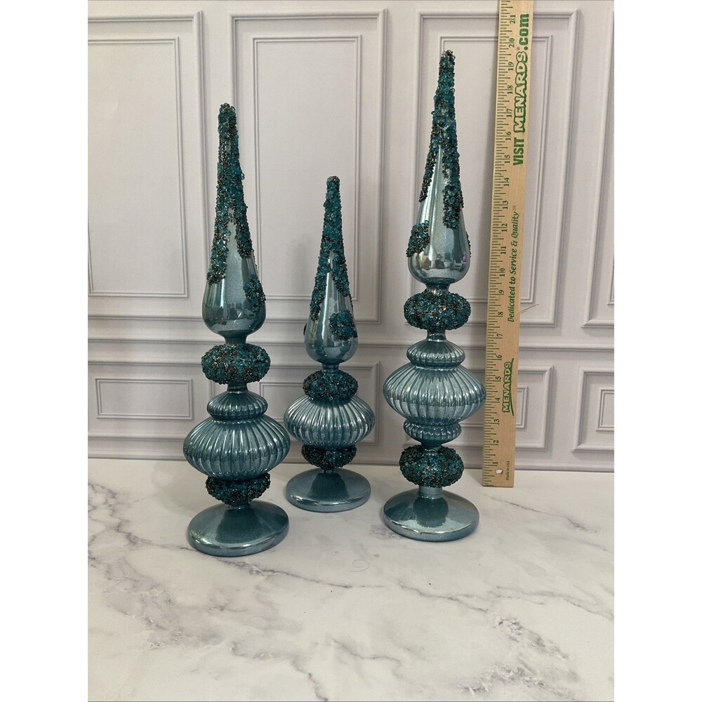Set of 3 Glass Finials Christmas Decor- Blue.beautiful !